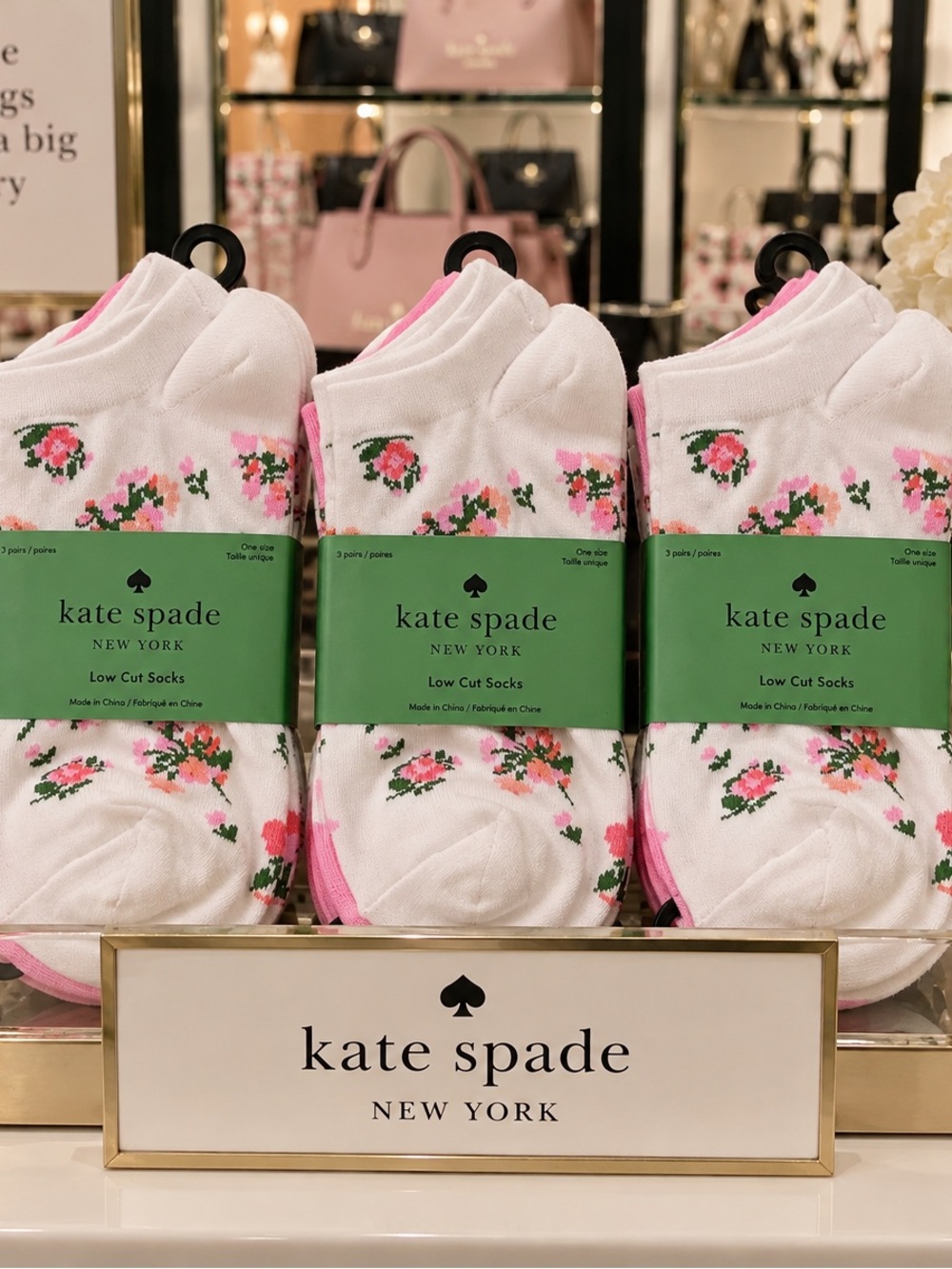 kate spade White Floral Low-Cut Socks with Pink Accents
